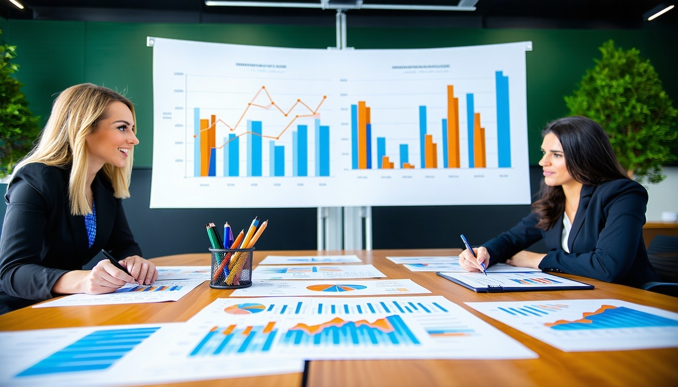 Emprendedores analizando resultados financieros